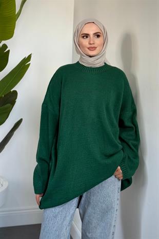 Sezin Ön Oval Kol Salaş Tunik Yeşil