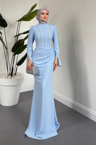 Shabira Taşlı Krep Balık Abiye Bebe Mavisi