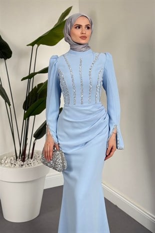 Shabira Taşlı Krep Balık Abiye Bebe Mavisi