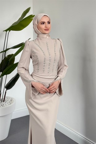 Shabira Taşlı Krep Balık Abiye Taş