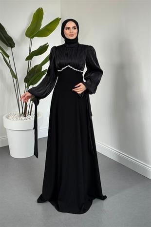 Shabnam Beli Taşlı Abiye Siyah