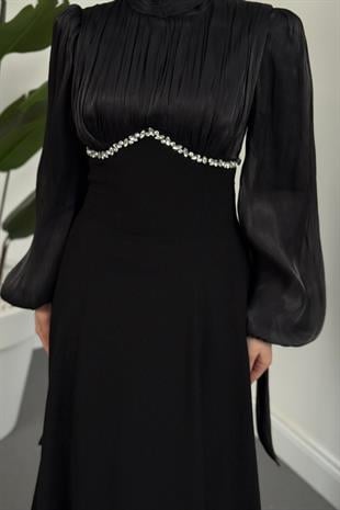 Shabnam Beli Taşlı Abiye Siyah