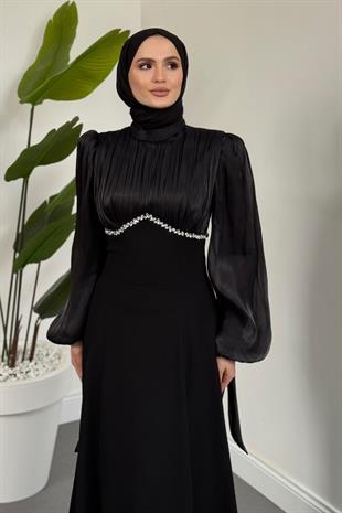 Shabnam Beli Taşlı Abiye Siyah