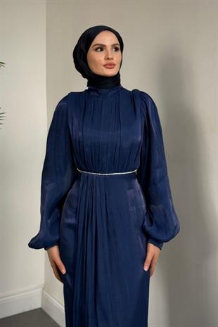 Shay Beli Ve Kolu Baget Taşlı Abiye Janjan  Abiye Lacivert