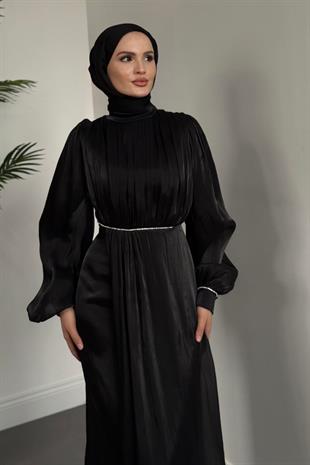 Shay Beli Ve Kolu Baget Taşlı Abiye Janjan  Abiye Siyah