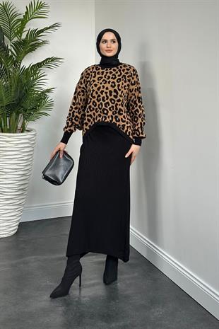 Shea Leopar Crop Jile Takım Siyah