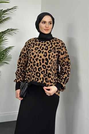 Shea Leopar Crop Jile Takım Siyah