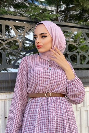 Şifon Katkat Elbise Pudra