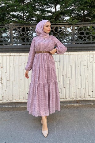 Şifon Katkat Elbise Pudra