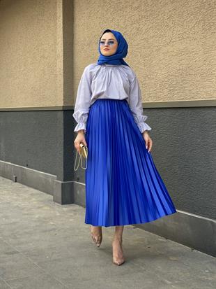 Sık Pileli Etek Saks