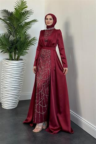 Sindirella Pelerin Detay Abiye Bordo