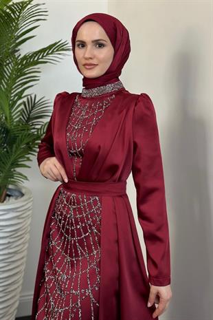 Sindirella Pelerin Detay Abiye Bordo