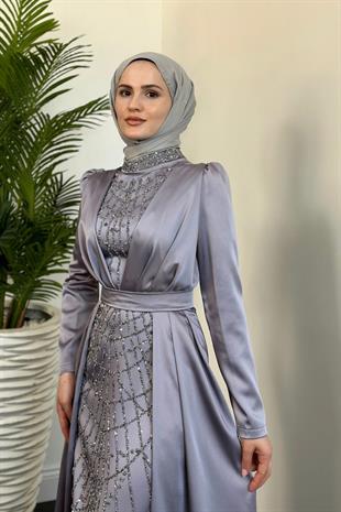 Sindirella Pelerin Detay Abiye Gri