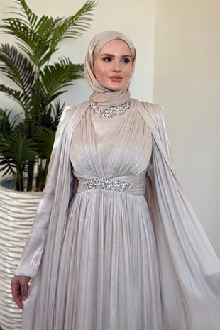 Solea Kolları Pelerinli Taşlı Abiye Taş