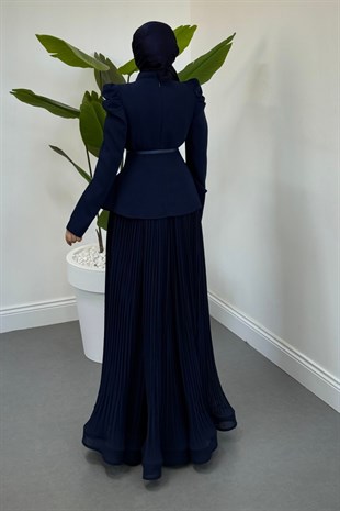 Soraya Bluzu Volanlı Etek Takım Lacivert
