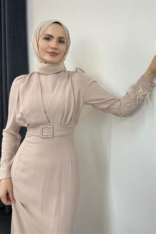 Stell Kolları Tüy Detay Kalem Abiye Taş