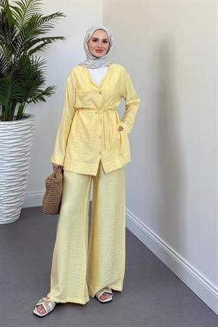 Sudy Bağcıklı Düğmeli Takım Sarı