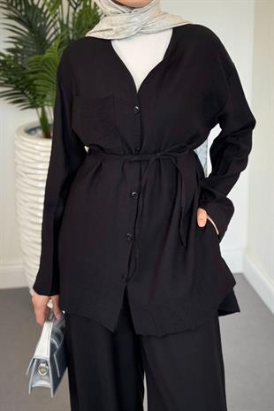 Sudy Bağcıklı Düğmeli Takım Siyah