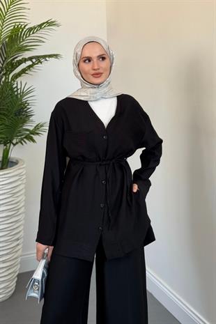 Sudy Bağcıklı Düğmeli Takım Siyah
