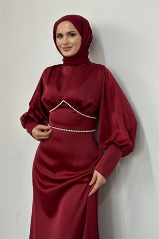 Susen Beli Üçgen Taşlı Abiye Bordo