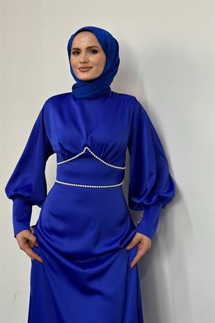 Susen Beli Üçgen Taşlı Abiye Saks