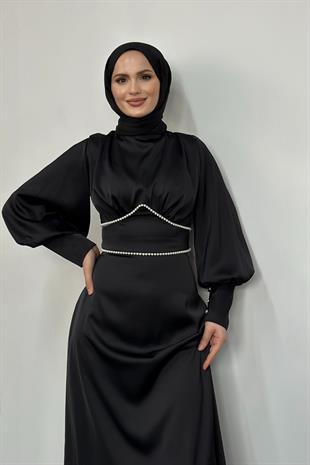 Susen Beli Üçgen Taşlı Abiye Siyah