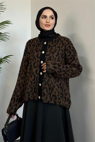 Talia Leopar Hırka Kahverengi