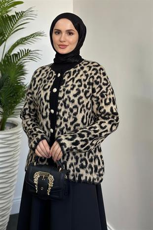 Talia Leopar Hırka Vizon