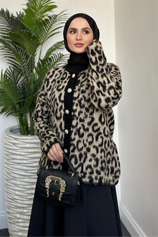 Talia Leopar Hırka Vizon