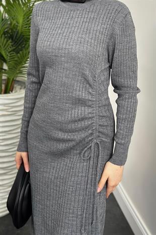 Tamara Büzgülü Fi Triko Elbise Gri