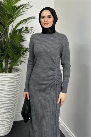 Tamara Büzgülü Fi Triko Elbise Gri