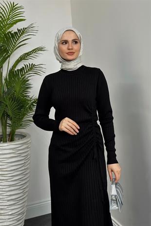 Tamara Büzgülü Fi Triko Elbise Siyah