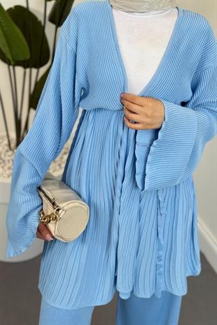 Tera Pliseli Hırka Takım Bebe Mavisi