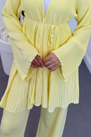 Tera Pliseli Hırka Takım Butter Yellow