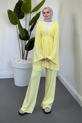 Tera Pliseli Hırka Takım Butter Yellow