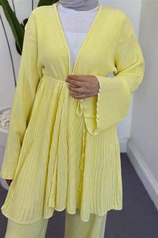 Tera Pliseli Hırka Takım Butter Yellow