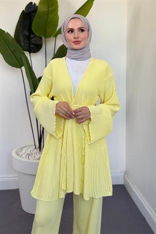 Tera Pliseli Hırka Takım Butter Yellow