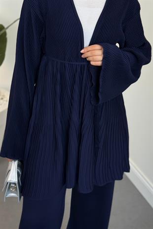 Tera Pliseli Hırka Takım Lacivert