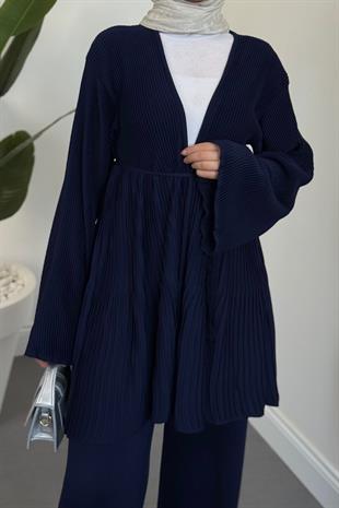 Tera Pliseli Hırka Takım Lacivert