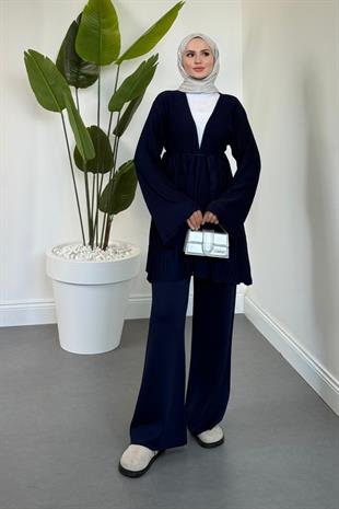 Tera Pliseli Hırka Takım Lacivert