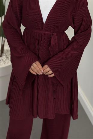 Tera Pliseli Hırka Takım Vişne Çürüğü