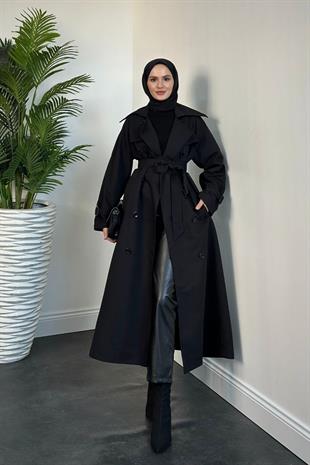 Thylanee Astarlı Aporetli Trençkot Siyah