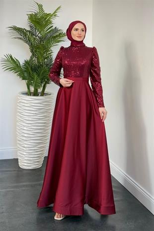 Tiana Pul Payet Abiye Bordo