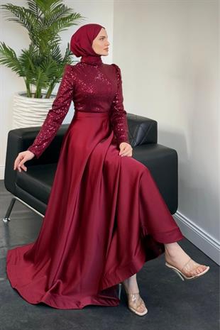 Tiana Pul Payet Abiye Bordo