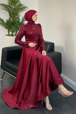 Tiana Pul Payet Abiye Bordo