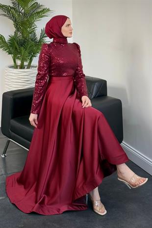 Tiana Pul Payet Abiye Bordo