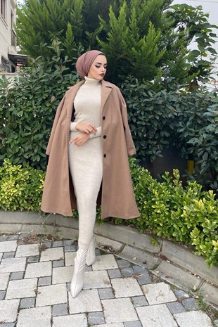 Triko Elbise Bej