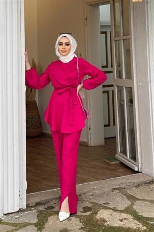 Üstü Çapraz İspanyol Paça Takım Fuşya