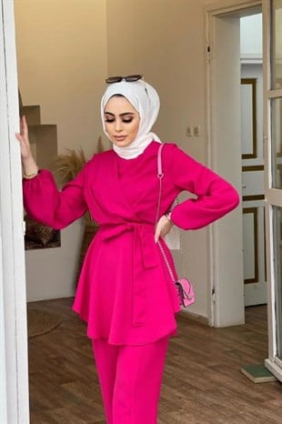 Üstü Çapraz İspanyol Paça Takım Fuşya