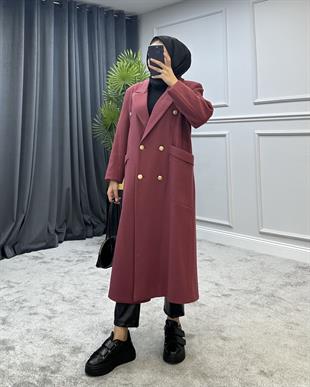 Uzun Düğmeli Kaban Bordo